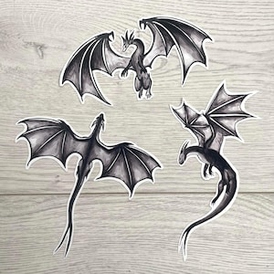 Hand-Drawn Monotone Dragon Sticker Set (Set of 3) – High-Quality Waterproof Glossy Vinyl