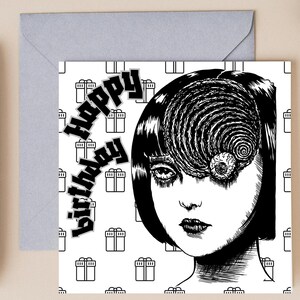 Carte d'anniversaire Junji Ito - Spirale d'horreur gothique Uzumaki - « Joyeux anniversaire »