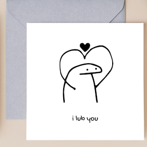 Bonito Minimalista "eu te amo" Stick Figure Aniversário/Cartão de Dia dos Namorados – Design de Doodle Desenhado à Mão