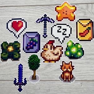 Stardew Valley Sticker Pack – 12 Iconic Pixel Art Vinyl Stickers | Waterproof & Glossy