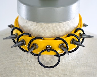 Premium - Yellow Faux Leather with Black Hardware Choker