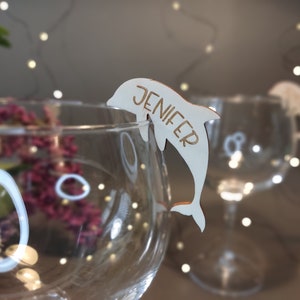 Personalisierte Namenskarten aus Holz für Glas - Delfin - Laser geschnitten und graviert Tischdekoration für Hochzeiten, Jubiläum, Partys, andere Veranstaltungen