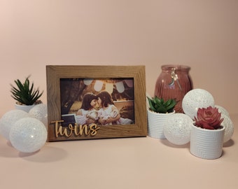 TWINS Picture Frame - Rustic Wooden Twins Laser Cut Picture Frame - Perfect Gift for Twins / Twin Babies!