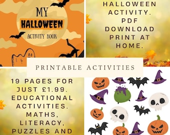 My Halloween Activity Book | 19 Printable Pages | Kids Halloween Worksheets | Maths, Literacy, Puzzles & Colouring Educational PDF download