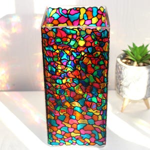 Lámpara de mosaico de vitral pintada a mano – Luz de vidrio artístico colorida, decoración boho para el hogar