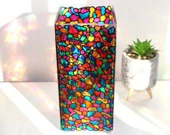Hand-Painted Stained Glass Mosaic Lamp – Colorful Art Glass Light, Boho Home Decor