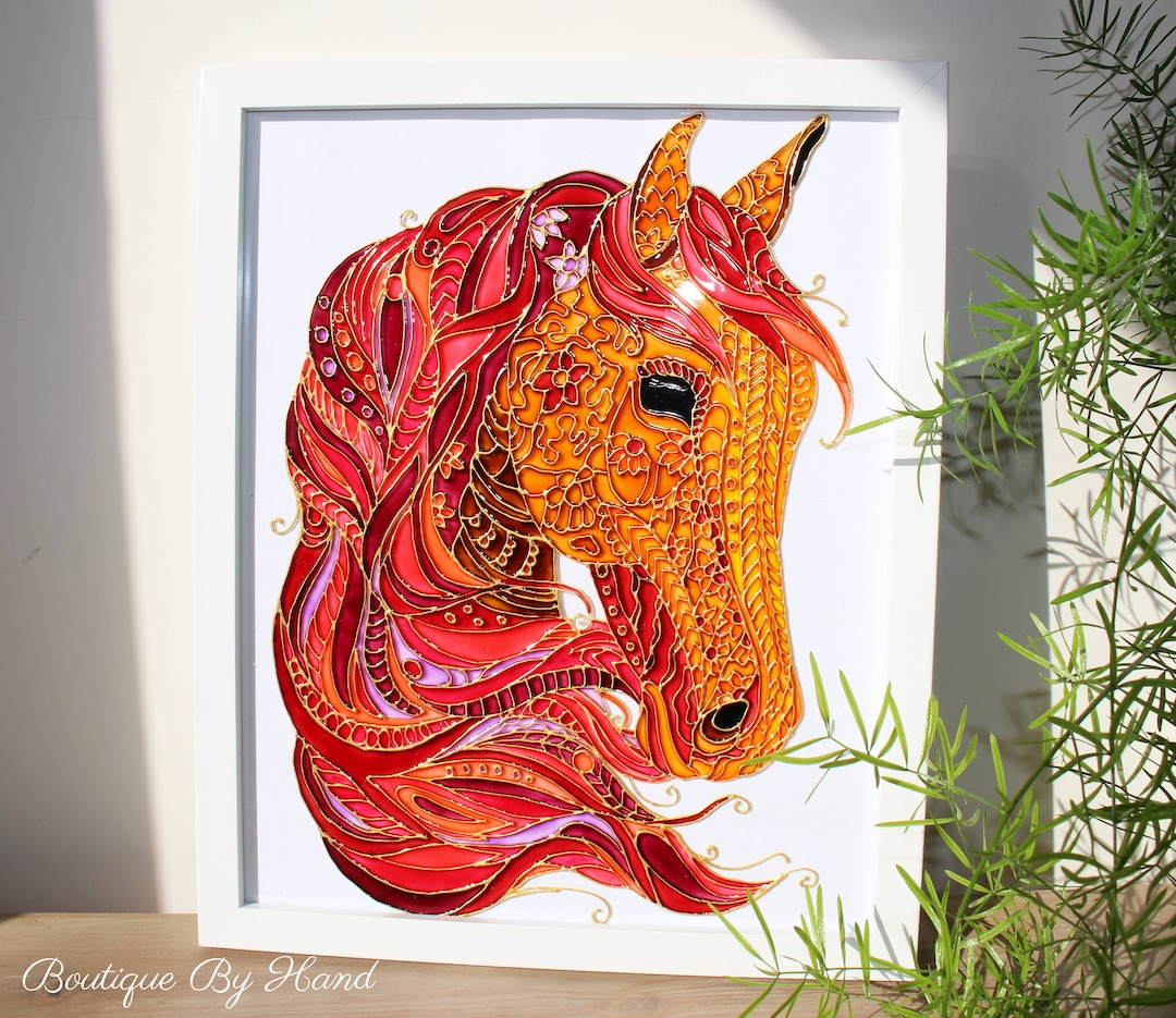 Mandala Style Wall Decor, Glass Painting, Horse, Intricate, Eye