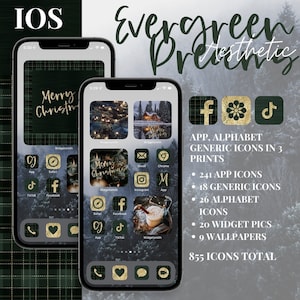 iOS Evergreen Dreams Winter/Christmas Aesthetic, 855 App Icons, 20 Widget Pics, 9 Wallpapers; PLUS 5 FREE custom app icons