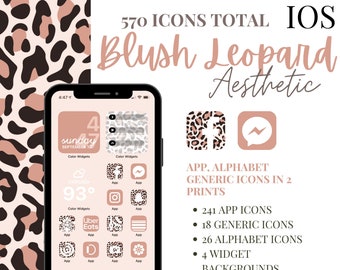 iOS Blush Leopard Aesthetic iPhone Pack; 570 Icons, 4 Widget Pics, 4 Wallpapers; 5 FREE custom icons