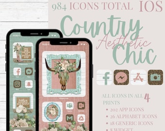 Country Chic iOS App Icons: 984 Icons, Wallpapers, Widgets (Digital Download)