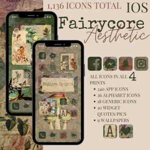 iOS Fairycore Aesthetic iPhone Pack, 1,136 App Icons, 10 Widget Quotes/Pics, 9 Wallpapers; PLUS 5 FREE custom icons