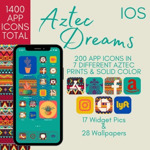 Aztec Dreams Aesthetic iPhone Pack, 1400 App Icons, 17 Widget Quotes/Pics, 28 Wallpapers; PLUS 5 FREE custom icons