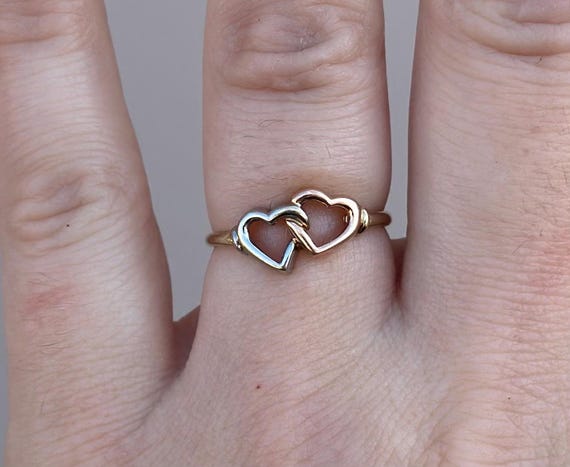 Tri-Color Intertwined double open heart 10k Yello… - image 3