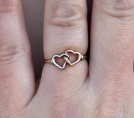 Tri-Color Intertwined double open heart 10k Yello… - image 1