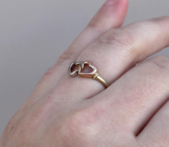 Tri-Color Intertwined double open heart 10k Yello… - image 4