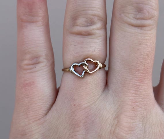 Tri-Color Intertwined double open heart 10k Yello… - image 2