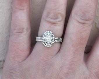 Natural Diamond Halo Engagement Ring, 14k White Gold