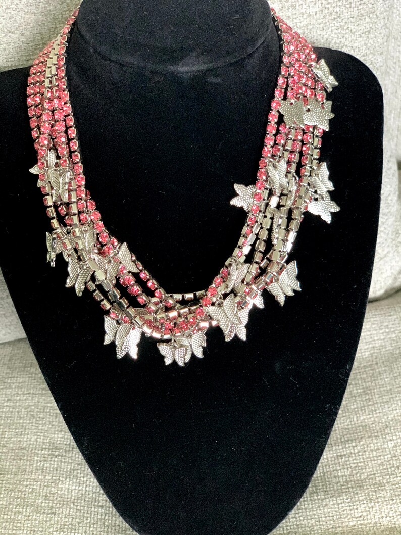 bling iced tennis butterfly butterfly necklace, cz tennis butterfly necklace NEW pink butterfly tennis choker