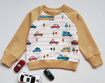 Sweatshirt with Cars Busses Trucks Tractors for boy