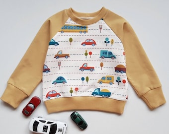 Sweatshirt with Cars Busses Trucks Tractors for boy