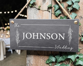 Personalised Wedding Slate Sign | Hanging Wedding Sign | Custom Name Date | Mr & Mrs Sign | Wedding Decor | Engraved Gift | Slate Plaque