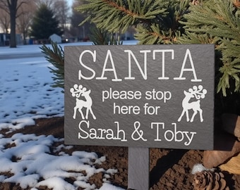 Personalised Christmas Santa Garden Slate Sign | Custom Xmas Decor