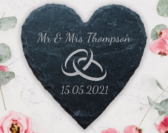 Personalized Wedding Slate Heart: Engraved Bridal Gift