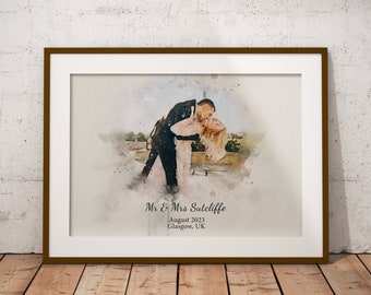 Personalised Wedding Watercolour, Wedding Gift, Anniversary Gift, Wedding Photo, Bridal Gift