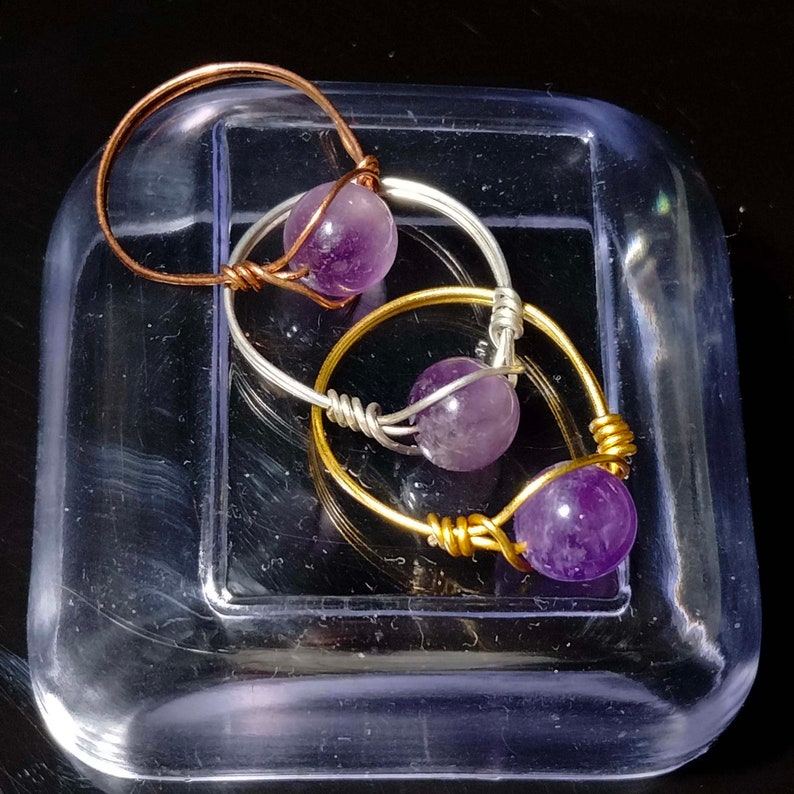 Dainty Gemstone Ring Boho Stacking Wire Ring Dainty Ring Wire Wrapped Ring Amethyst Beads Ring gift for her Amethyst ring Gift