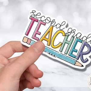 Bright Second Grade Teacher Sticker: Waterproof Vinyl Decal