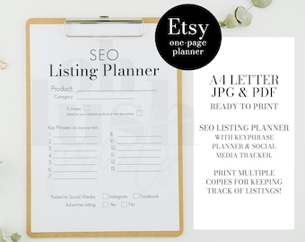 SEO Help, SEO Listing Help, Listing Template, Etsy Listing, Printable Etsy, SEO Planner Templates, Etsy Product Planner, Ready to Print