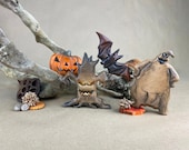 Halloween set (4 pcs), wooden toys, pumpkin figurine, bat figurine, Boogeyman, creepy tree figurine, halloween decorations, halloween gift
