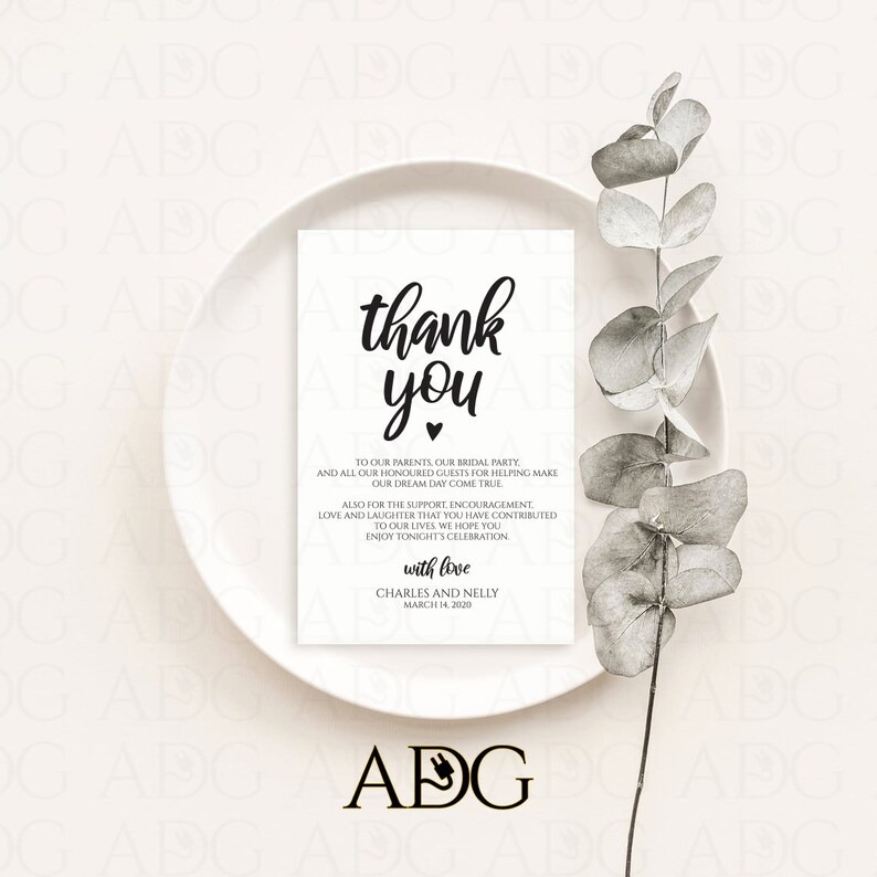Fast Turnaround Wedding Thank You Note Custom and Personalized Printable