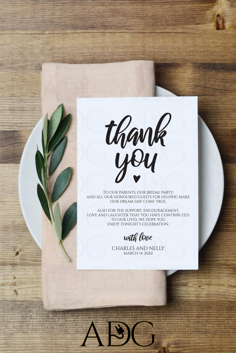 Fast Turnaround Wedding Thank You Note Custom and Personalized Printable