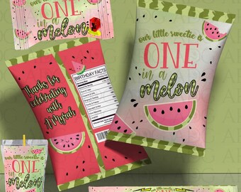 One in a Melon Geburtstagsparty Favor Sour Punch Strohhalme - Printables oder ausgeliefert