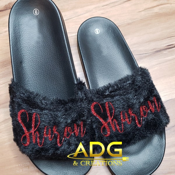 fur leather slides