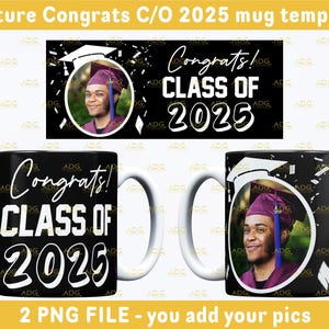 Modèle de tasse de félicitations pour la promotion 2025, téléchargement numérique instantané au format PNG, parfait pour les tasses de remise des diplômes à sublimation