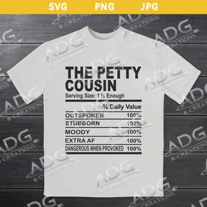 The Petty Cousin Nutrition Facts Instant Digital JPG PNG SVG Download