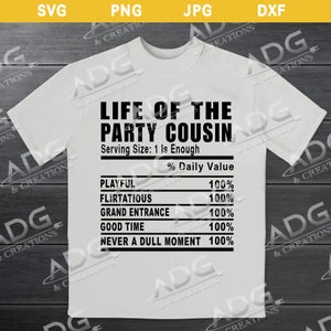 The Life of the Party Cousin Nutrition Facts Instant Digital JPG PNG SVG Download