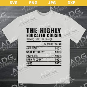 The Highly Educated Cousin Nutrition Facts Instant Digital JPG PNG SVG Download