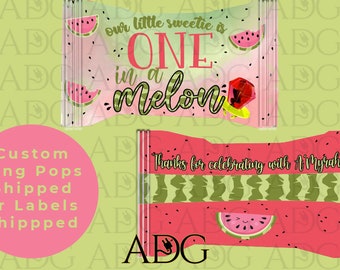 One in a Melon Birthday Party Favor Ring Pops - Printables or Shipped