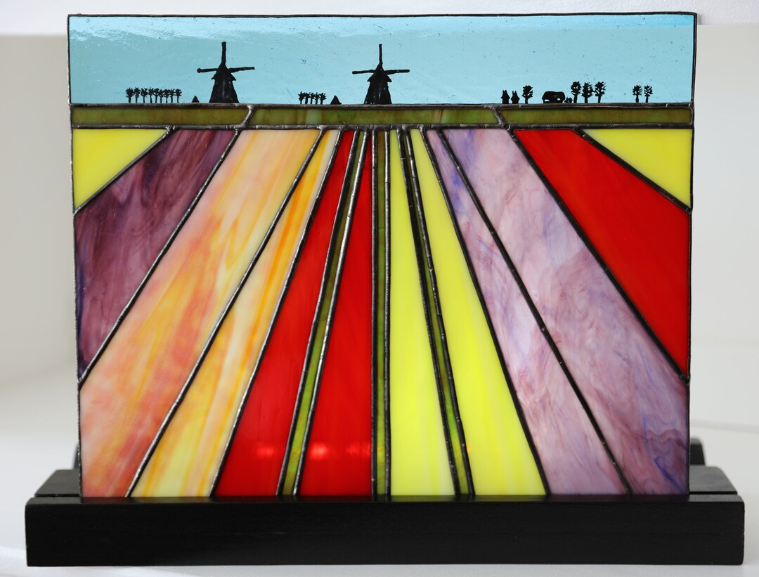 Tulip Fields Backlit Stained Glass Panel Etsy