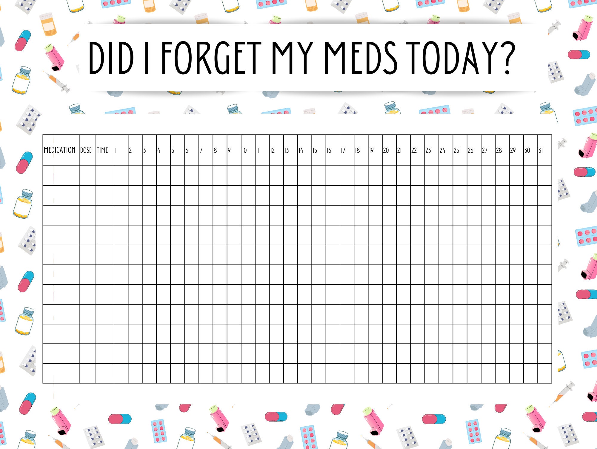 Medication Tracker Printable Downloadable - Etsy