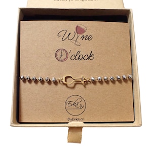 ARMBAND VOOR WIJNMINNAAR | gepersonaliseerde cadeaukaart | vriendschapsarmband | wijnglas | roestvrijstalen ketting met kralen | waterbestendig
