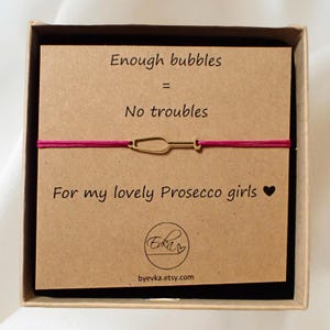 PULSERA PARA AMANTES DEL PROSECCO / COLOR ORO / Tarjeta de regalo personalizada / Amante del champán / Vino / Pulsera de la amistad / Pulsera resistente al agua