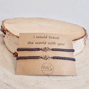 SET di 2 bracciali a forma di cuore INFINITY LOVE / biglietto regalo personalizzato / amore tra sorelle / bracciale dell'amicizia / bracciale di coppia / regalo per partner