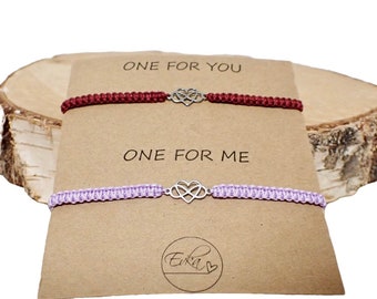 SET von 2 INFINITY LOVE Herz Armbänder | personalisierte Geschenkkarte | Schwestern Liebe | Freundschaftsarmband | Paar Armband | Partnergeschenk