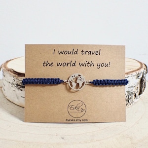 BRACCIALE PER VIAGGIATORE / Macrame / Carta regalo personalizzata / Mondo / Pianeta Terra / Viaggia per il mondo / braccialetto resistente all'acqua