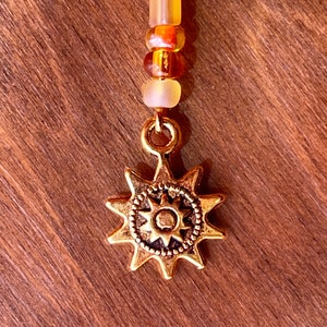 Sun charm gold tone pendant - antique golden charm - boho fashion brass compass - steampunk style - double sided -beaded drop - choose color