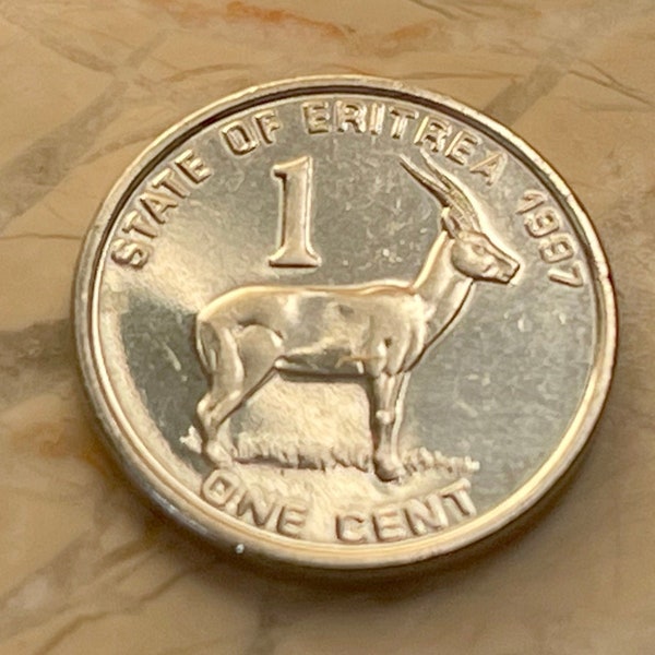 Red-Fronted Gazelle & Liberty Equality Justice Penny Eritrea Authentic Coin Money for Jewelry and Craft Making